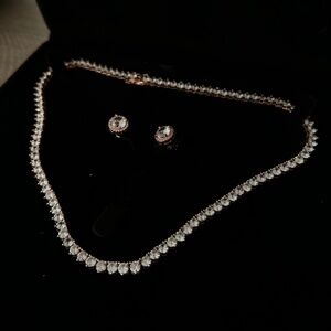 Rose Gold Diamond Tennis Necklace and Earrings Jewelry Set